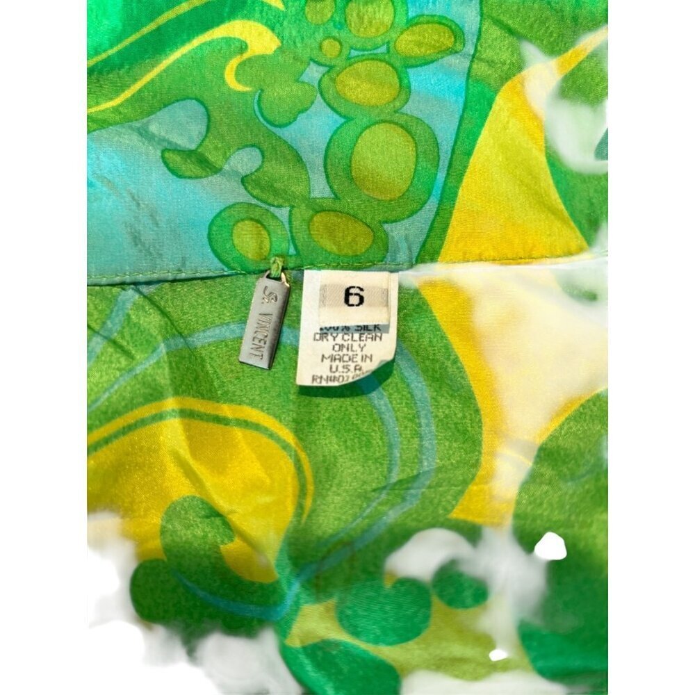 Vintage St. Vincent Women's Blue, Yellow & Green Longsleeve Dress - Picture 7 of 7